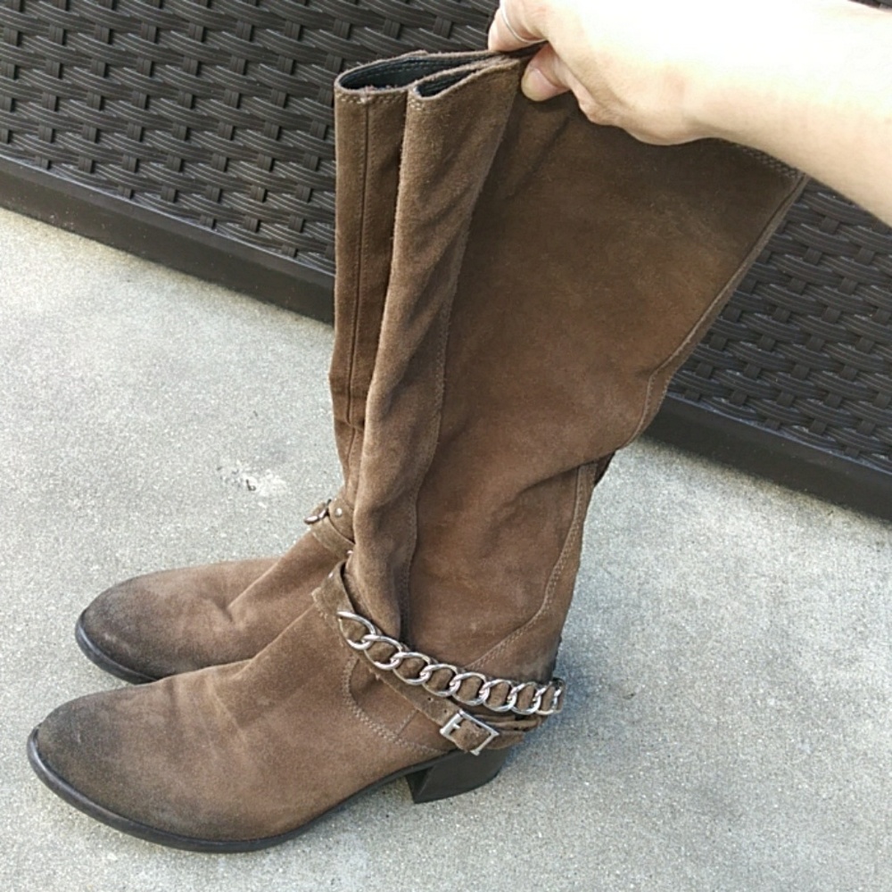Vic Matie taupe brown suede chain mid calf boots